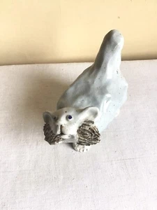 Handcrafted Handmade Art Studio Clay Pottery Blue Gray Cat Figurine 5.5" Tall - Picture 1 of 6