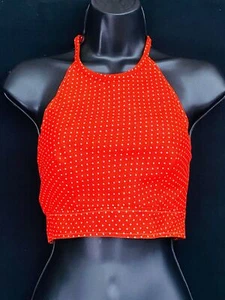 Vintage 1970s red halter top, sleeveless crop shirt deadstock cotton pin-up bra - Picture 1 of 5