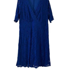 Pinup Fashion Midi Dress Women's Plus Size 18 Blue Lace Short Sleeve V Neck NEW - Picture 1 of 13