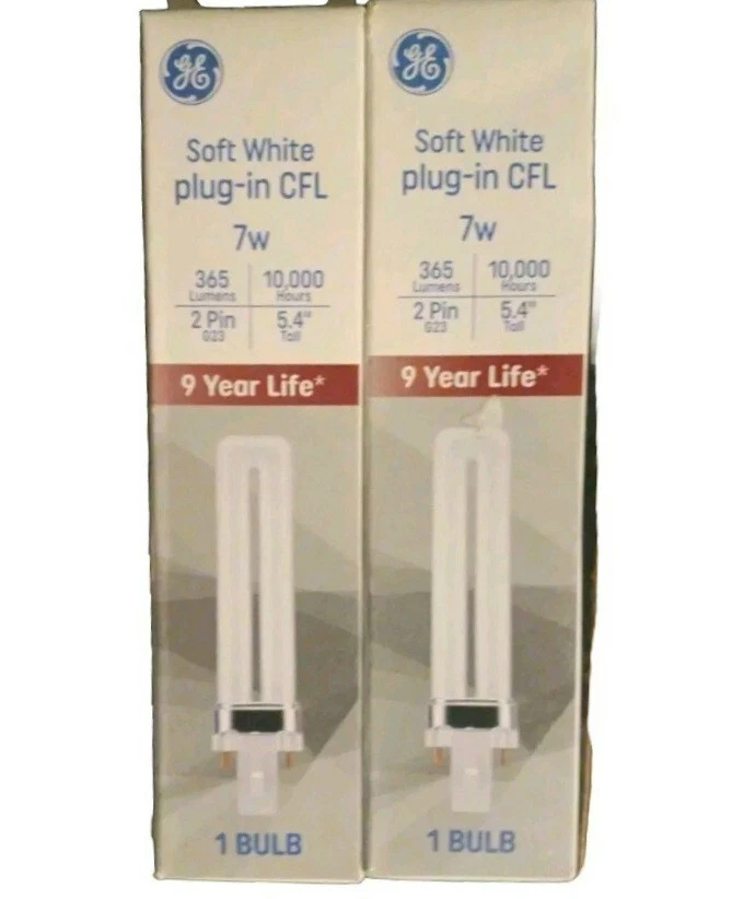 2 Pack - GE Plug In CFL Light Bulb 7 Watt Bulb Type G23 Base Soft White 93130279 - Image 1 of 1