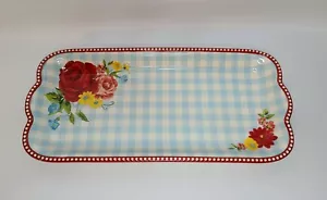 Pioneer Woman Narrow Platter Serving Tray Sweet Rose Plaid 14.1" x 6.7" NEW - Picture 1 of 5