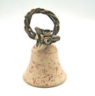 Vintage Art Pottery Mottled Clay Bell Entwined Vine Handle with Rose Bouquet