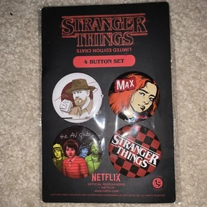 Stranger Things Limited Edition Crate Netflix Official 4 Button Set NEW NIP - Picture 1 of 3