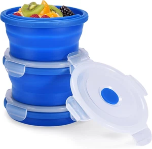 Collapsible Food Storage Containers with Lids - 13.5Oz/0.4L Silicone Bowls with  - Picture 1 of 12