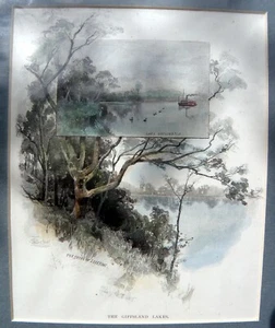 100 Year Old Australian Print - The Gippsland Lakes - Frederic B.Schell - c.1886 - Picture 1 of 7