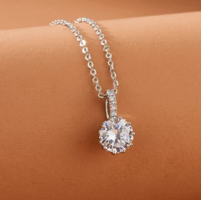Woman Necklace Cubic Zircon Pendant SIlver Plated Stainless Steel Women Chain - Image 1 of 4