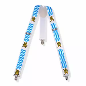 Bayerische Hosenträger "Bavaria 2" mit Löwen-Wappen und Rautenmuster blau/weiß - Bild 1 von 8