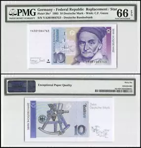 Germany Federal Republic 10 Deutsche Mark 1993 P-38cz Replacement/Star PMG 66 - Picture 1 of 1