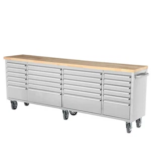 96" Brushed Stainless Steel 24 Drawer Extra Large Work Bench Tool Chest Cabinets - Picture 1 of 12