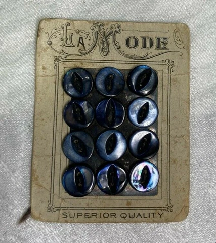 Rare Antique 12 La Mode Navy Mother of Pearl Buttons 6/16" Cover