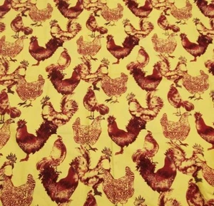 Timeless Treasures Hen Chicken Red Yellow Fabric 2003 1/2 Yard Cotton - Picture 1 of 5