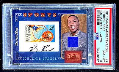 PSA 8 DERRICK ROSE 2010 AUTO SSP /10 CENTURY COLL.  SOUVENIR STAMPS G3467 - Image 1 of 3