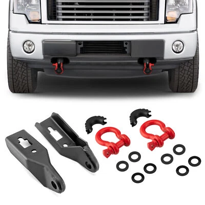 Par de ganchos de remolque delanteros de acero para Ford F150 F-150 2009-2020 con anillo en D Foto 1 de 4