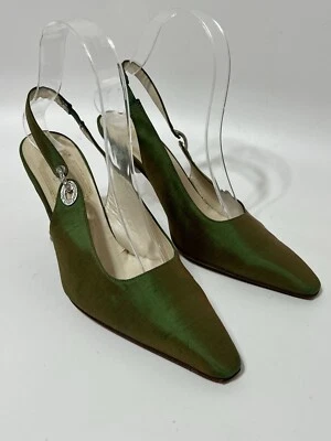 De colección Christian Dior Por John Galliano 1999 Verde Shantung Seda Tacones Cordones 36 Foto 1 de 4