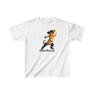Vintage Cartoon Sword Fighting Cat Puss in Boots Gildan Kids Heavy Cotton Tee - Picture 1 of 19