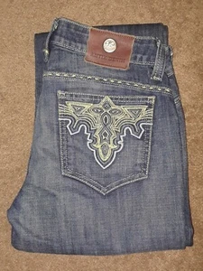Antik Denim Womens Jeans 29 Blue Slim Boot Cut Stretch Whiskers Distress Dk Wash - Picture 1 of 9