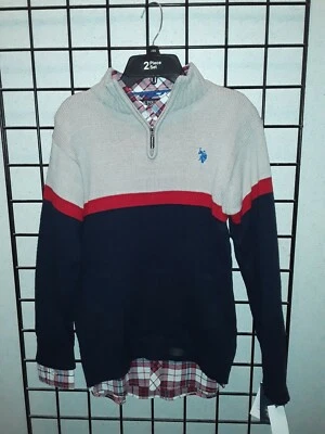 BOYS U.S. POLO ASSN. SUÉTER JERSEY 2 PIEZAS 1/4 CREMALLERA Y CAMISA A CUADROS A JUEGO S Foto 1 de 4