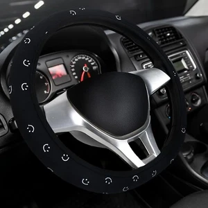 Soft Cloth Steering Wheel Cover Cute Black Fabric Car Wheel Covers Breathable - Picture 1 of 9