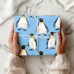 Penguin Gift Wrap – Watercolour Penguin Wrapping Paper for Winter & Birthday W77 - Picture 1 of 29