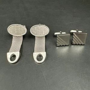 Lot of 2 Vintage Men Cufflinks Classic Silver Tone Cuff Links Chain Fench Cuff - Picture 1 of 8