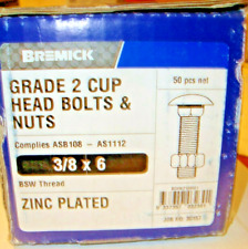 3/8" x 6" Cup Head Bolt & Nut,  Zinc Plated Qty 50 (L)