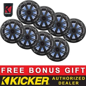 KICKER OEM REPLACEMENT 8" COAXIAL BOAT/MARINE LED SPEAKERS 4OHM CHARCOAL 4 PAIRS - Picture 1 of 5