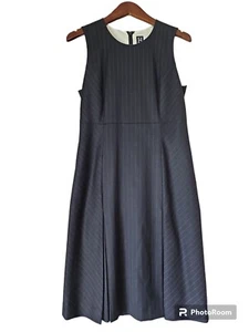 Hilfiger Damen ärmellos Nadelstreifen schwarz Plissee Saum A Linie Kleid Größe 6 Karriere - Bild 1 von 6