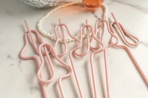 24 Penis Straws, Metallic, Rose Gold, Bachelorette Party Favors, Silly Straws - Picture 1 of 6