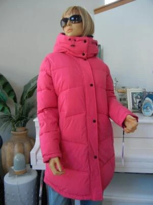 CALVIN KLEIN LONG FUCHSIA PINK STRETCH REMOVABLE HOODED PUFFER JACKET SMALL COAT - Image 1 of 4