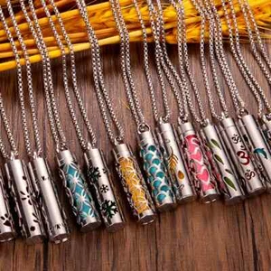 Stainless Steel Hollow Bar Air Freshener Perfume Oil Diffuser Locket Necklace - Picture 1 of 48