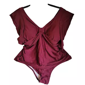 NWOT Swimwear Swimsuit One Piece Plus Size 3X Women’s Burgundy Red Layer Sleeve - Picture 1 of 10