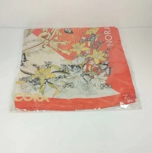 Antique Silk Scarf Nora Cora Orange Music & Floral Theme-22" New In Package - Picture 1 of 3