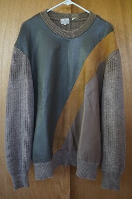 Vintage Neiman Marcus Men's XL Knit 27% Wool Leather Sweater "Very Good" - Image 1 of 4