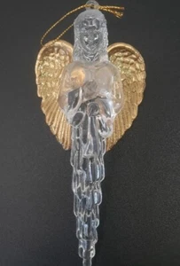 Angel Icicle Ornament Christmas Acrylic Gold Tone Wings Vintage 5" - Picture 1 of 9