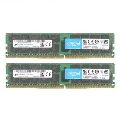 Crucial 32GB (2X 16GB) DDR4 2133MHz PC4-17000 ECC Registered Server RDIMM Memory - Image 1 of 4