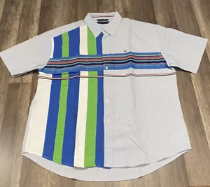 VINTAGE TOMMY HILIGER COLOR BLOCK MANICA CORTA BOTTONE DAVANTI FRESCO PRINCIPE XL - Foto 1 di 6