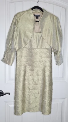 Jessica Howard Metallic Gold Tiered Layers Evening Dress With Jacket Size 14 - Image 1 of 4