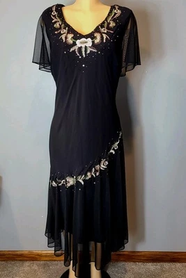 Y2K Vtg Dressbarn Beaded Dark Romantic Fairy Goth Dress Size 18 New Year 1920s - Image 1 of 4