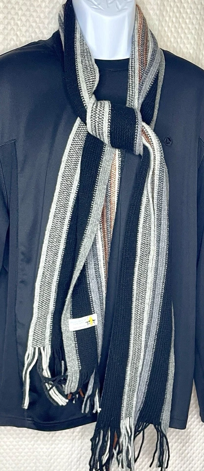 William Brunton Hand Knits Scotland 100% Pure Lambswool Gray/Black Striped Scarf - Image 1 of 4