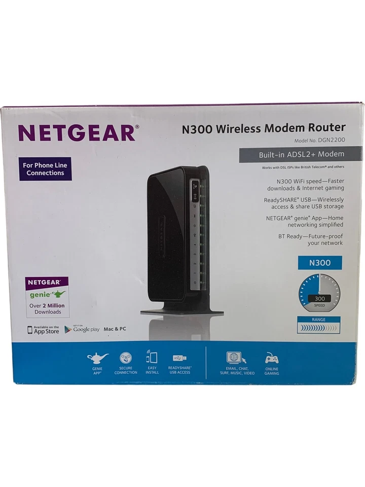 Netgear N300 DGN2200 Wireless Modem Router ADSL2+ ReadyShare USB - Image 1 of 4