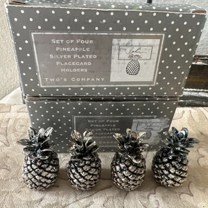 Set of Eight Silver Plated Pineapple Place-card Holders by Two's Company Box - Picture 1 of 3