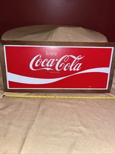 Large coca-Cola Sign. 1970’s, In Wooden Frame. 24 X 10 - Picture 1 of 3
