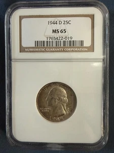 1944-D 25C WASHINGTON SILVER QUARTER "DENVER MINT" NGC MS65 - Picture 1 of 5