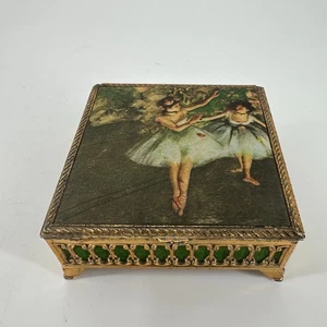 Vintage Gold vergoldet Ballett-Druck Schmuckkästchen Fuß Foligran Andenken - Bild 1 von 7
