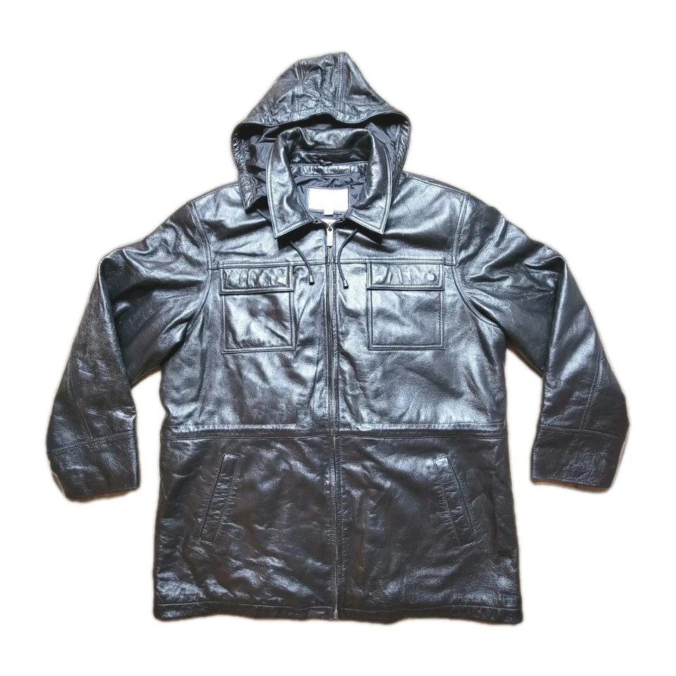 Vintage Wilsons M. Julian Leather Jacket Mens XL Black Hooded Thinsulate Lined - Image 1 of 4