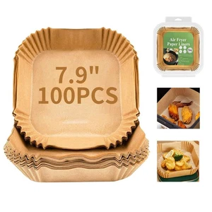 100 Stück 7,9 Zoll Einweg Quadratisch Luft Friteuse Liner für Dampfgarer Backen Mikrowelle - Bild 1 von 7