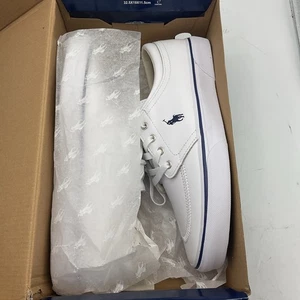 Polo Ralph Lauren Herren Niedrig Leinen Leger Sneaker Weiß Größe 9,5 D - Bild 1 von 11