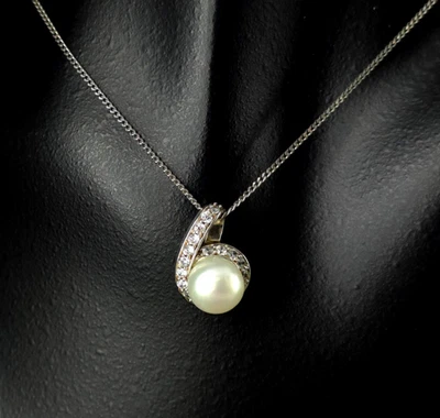 Anhänger Silber 925 Perle weiß Zirkonia -  elegant zeitlos & wunderbar funkelnd - Bild 1 von 4