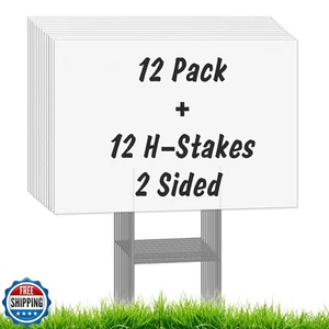 12Pcs Blank Yard Signs with Stakes, IKAYAS 17X12inch White Garden Yard Signs - Picture 1 of 5