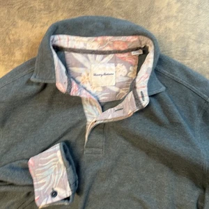 Tommy Bahama Sweater Men's L Green Ribbed Knit Contrast Trim Polo Collar - Picture 1 of 10